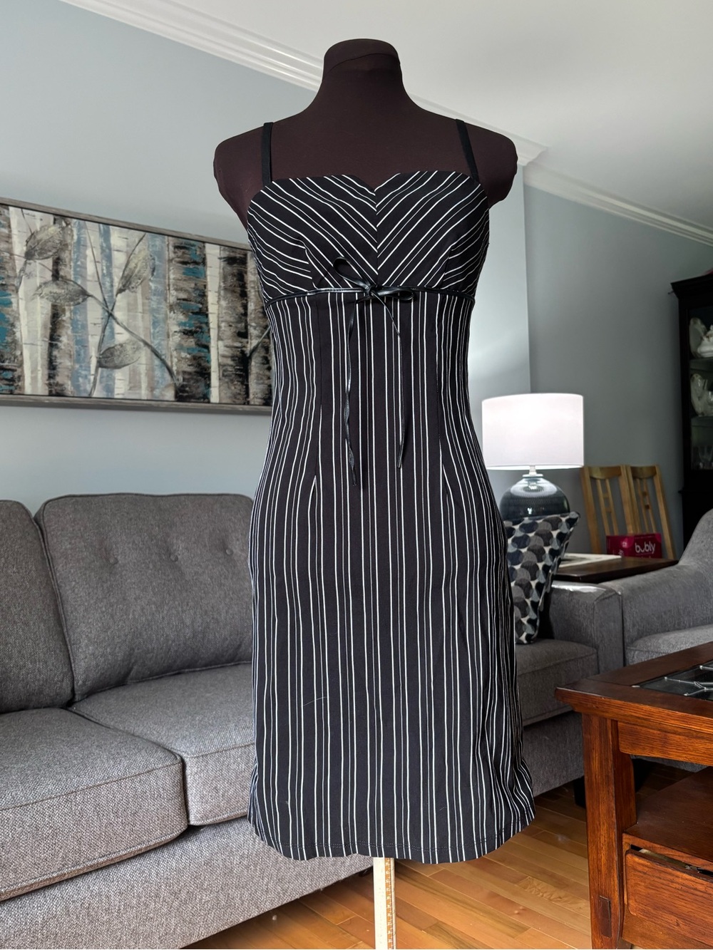 le chateau Black and White Pinstripe Midi Dress
